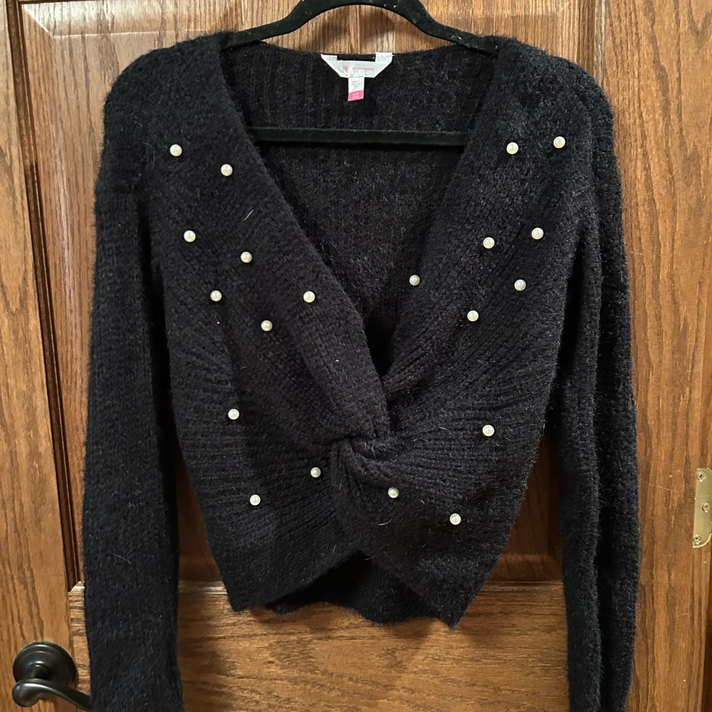 Black Sweater with Pearl Accents